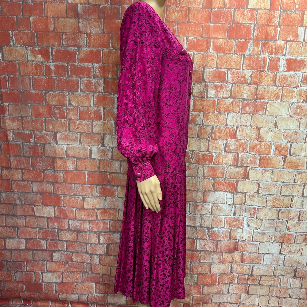 Julie Francis Vintage 80’s Silk Dropwaist Long Sleeve Dress - Picture 9 of 10